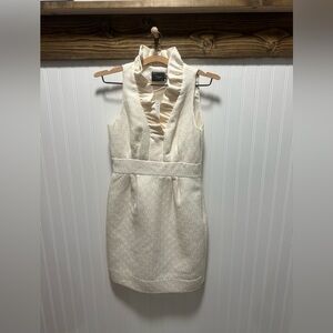 Just Taylor Sleeveless Cream Ruffle Neck Mini Dress NWT Sz 4P Jacquard Bridal